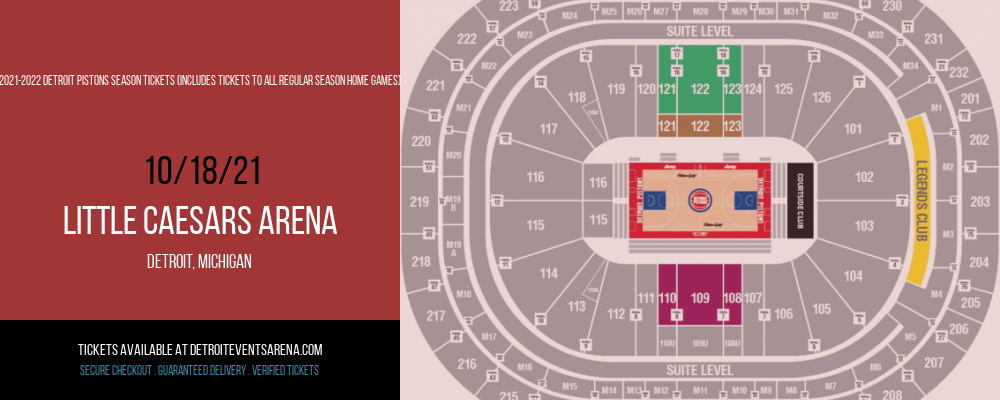 2021-2022 Detroit Pistons Season Tickets (Includes Tickets To All Regular Season Home Games) at Little Caesars Arena tickets 2021-2022 Detroit Pistons Season Tickets (Includes Tickets To All Regular Season Home Games) at Little Caesars Arena